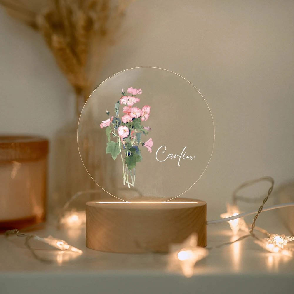 Custom Floral Name Night Light Personalized Unique Surprise Gift Night Nursery Decor Custom Birthday Gift For Her Proposal Gift