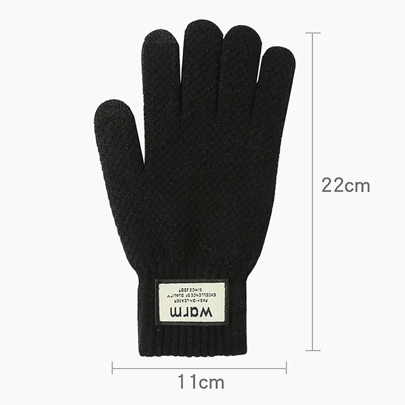 Luvas masculinas de malha touch screen, mitten monocromática de caxemira, grossa, quente, lã, negócios, inverno, alta qualidade