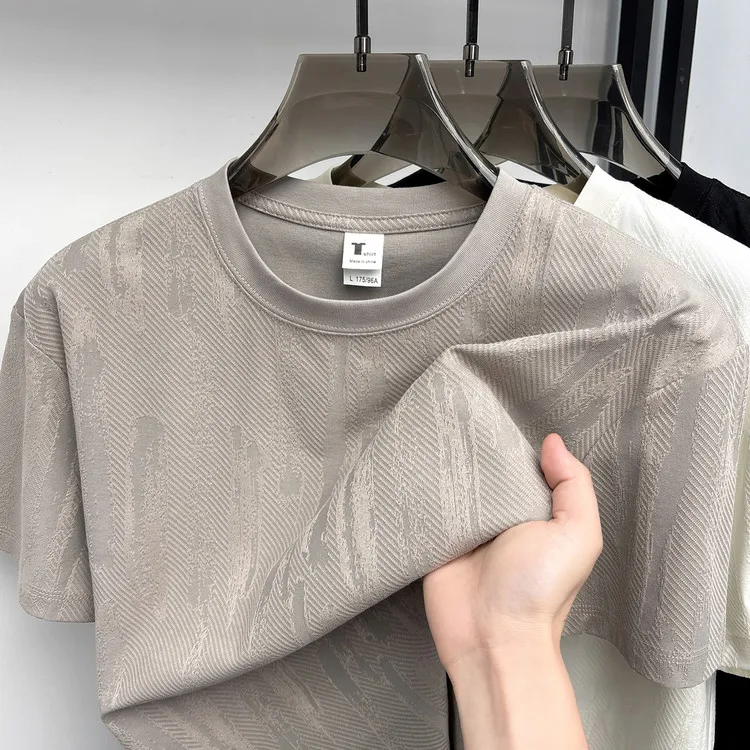 Cotton 68.6% Men Tees 2026 Summer Round neck T-shirt comfortable breathable 3D digital jacquard Tops t shirt