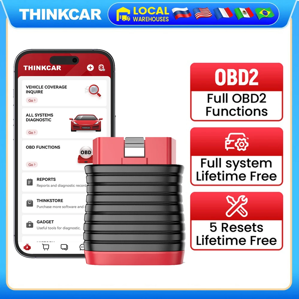 Thinkcar BD6 OBD2 Scanner Full System Diagnostic Tools BLEED/BRAKE/ETS/IMMO/OIL Reset Lifetime Free Automotive Scanner 2024