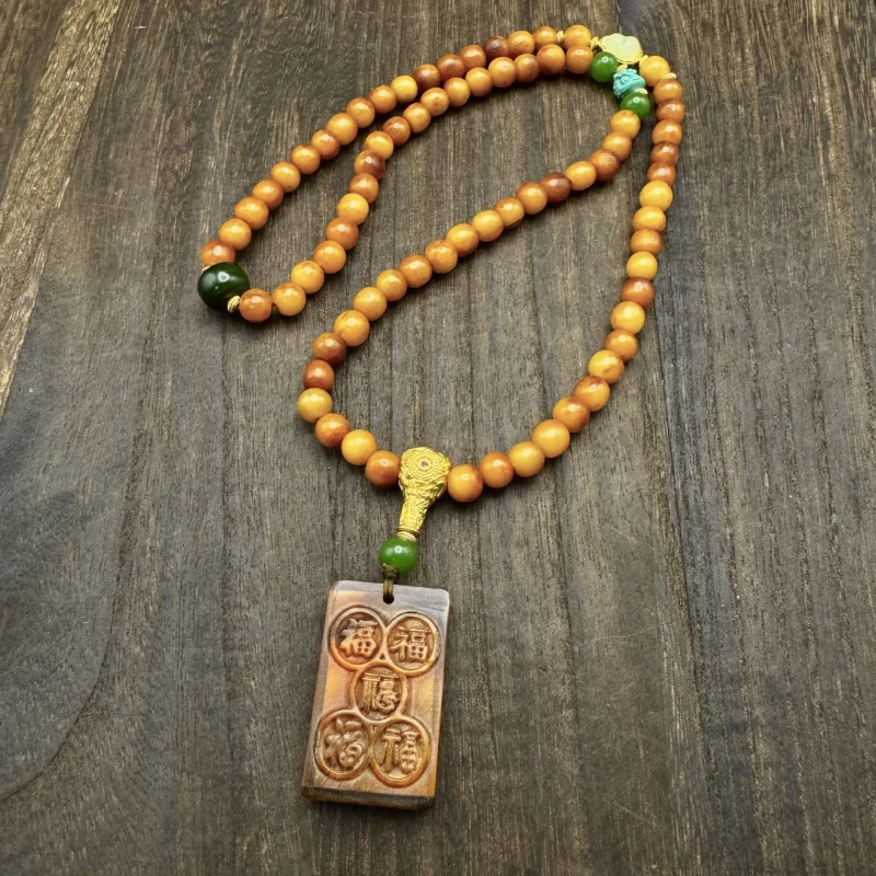 Natural Yak Necklace Five Blessings Tibetan Retro Sweater Chain Turquoise Sheep Horn Fish Bone Pattern Accessory