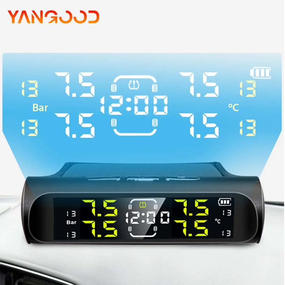 With Clock Solar Auto Security Alarm Systems Power  TPMS Car Tire Pressure Alarm Monitor System Tyre Pressure Temperature Warn