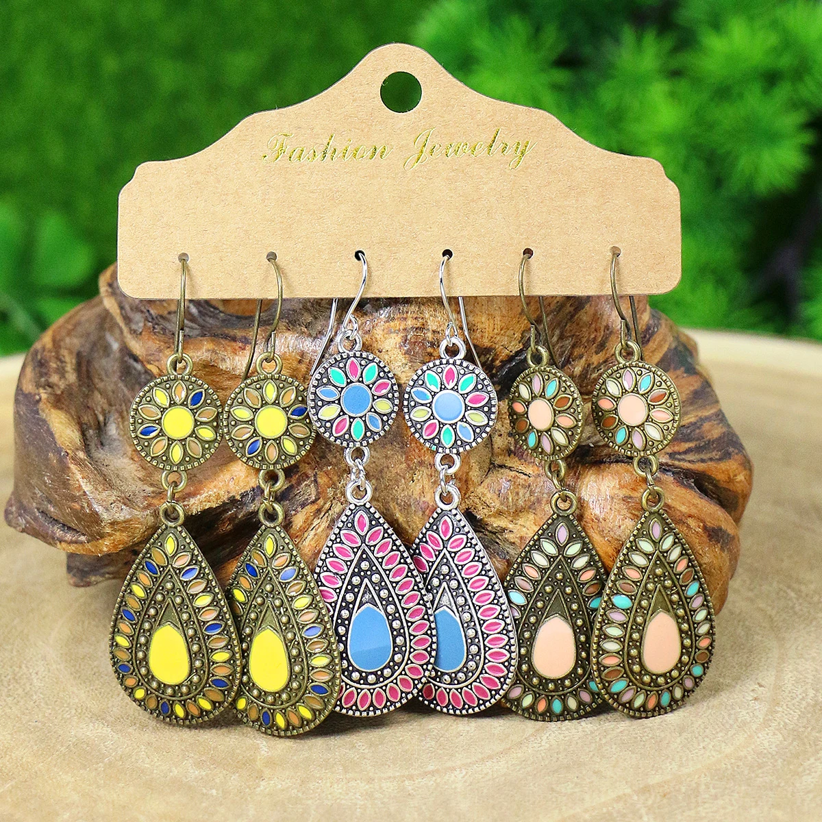 Vintage Bohemian Enamle Water Drop Earrings Set for Women Fashion Ethnic Rice Bead Feather Earring Female Party Wedding Jewelry