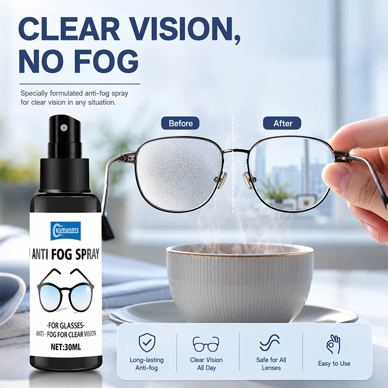 Anti-Fog Spray for Glasses, Fast Clear Vision Defogger for Goggles, Sunglasses, Motorcycle Helmets and Car Windshield