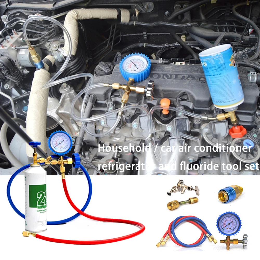 Freon Kit alat tambahan, pendingin udara mobil rumah tangga, meteran Gas dingin umum Freon untuk R22 R134A R410