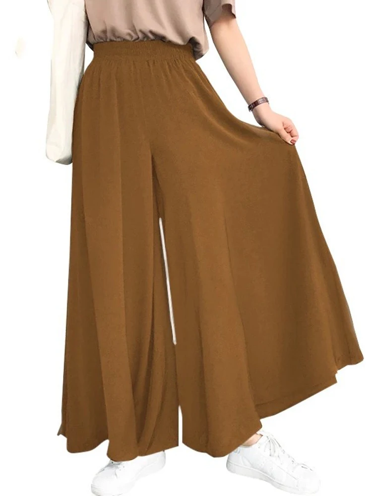 Casual Cool Loose Pants Summer Loose Large Elastic High Waist Trouser Wide Leg Pant Big Swing Beach Skirt Women\'s Chiffon Pants