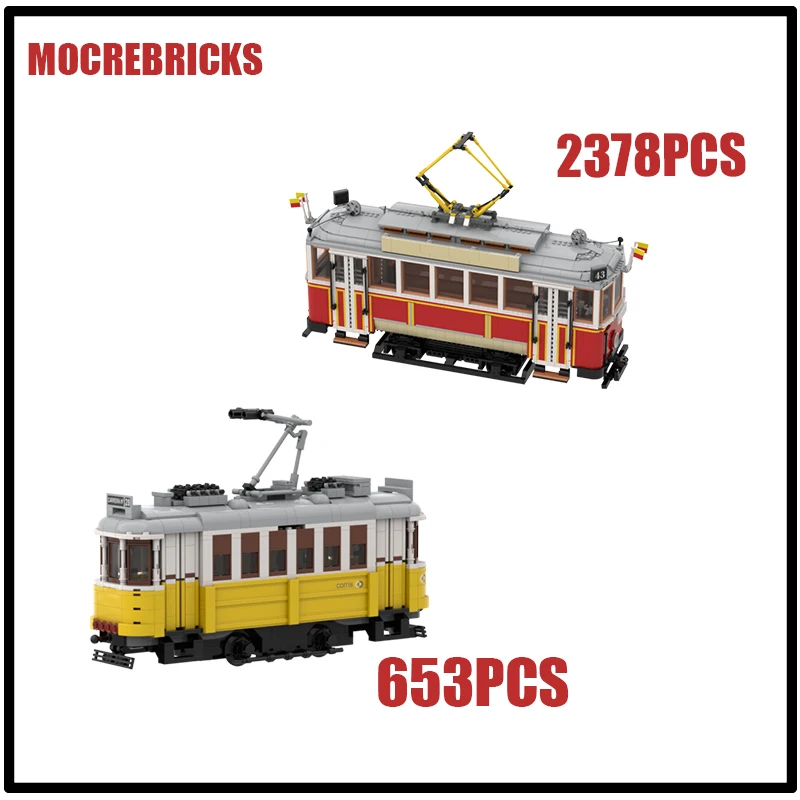 

MOC City Railway Series Prague /Lisbon Tram Trains Model Building Block Technology Bricks Children's Toys Birthday Gifts