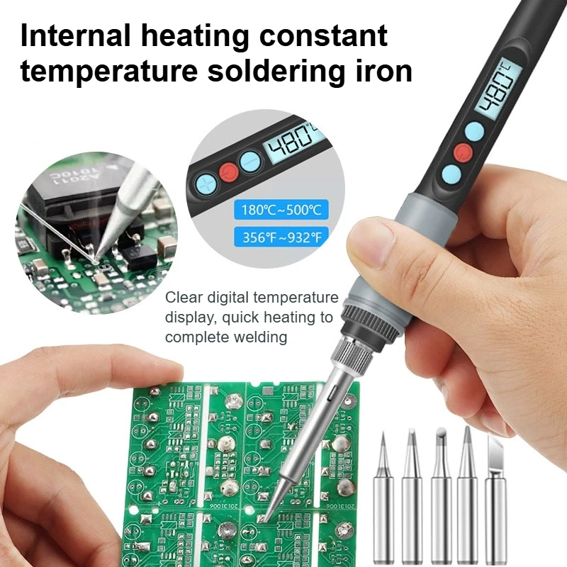 Digital display constant temperature soldering iron set,internal heating household DIY repair handheld soldering pen with switch