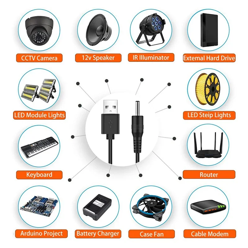 USB to DC Power Cord DC Port Charging Cable Power Supply Cord 3.5x1.35/5.5x2.1/5.5x2.5/4.0x1.7/2.5x0.7mm