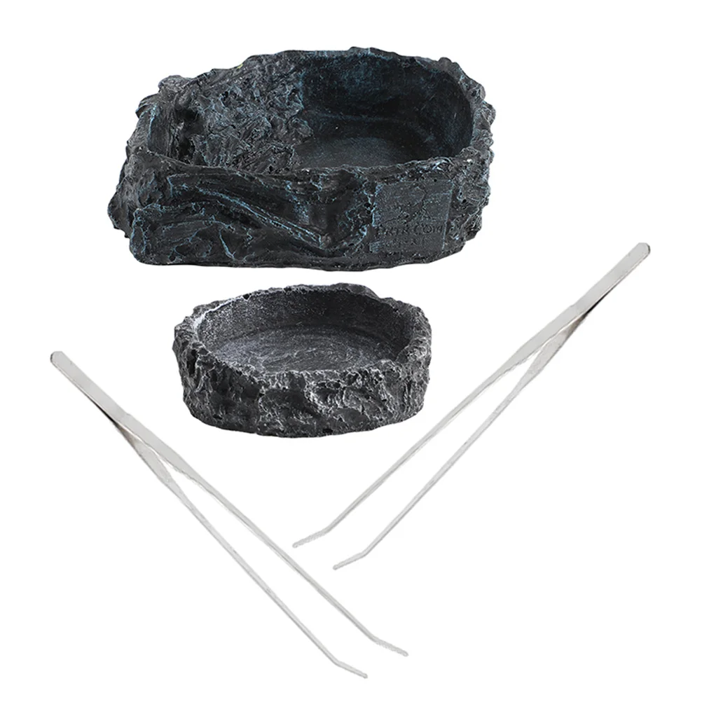 

1Set Reptile Food Bowl Large Capacity Durable Bearded Dragon Snake Feeding Dish Tortoise Hermit Crab Water Bowl Feeding Tongs