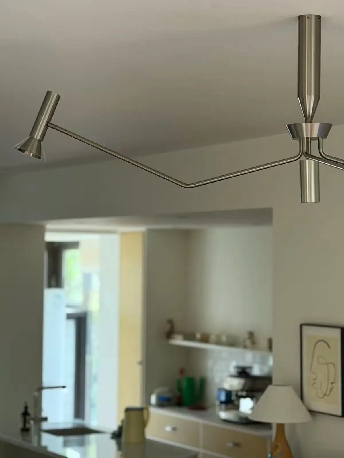 3heads floodlight chandelier in the living room, three-arm adjustable multi-head stainless steel silver medieval style ceiling l