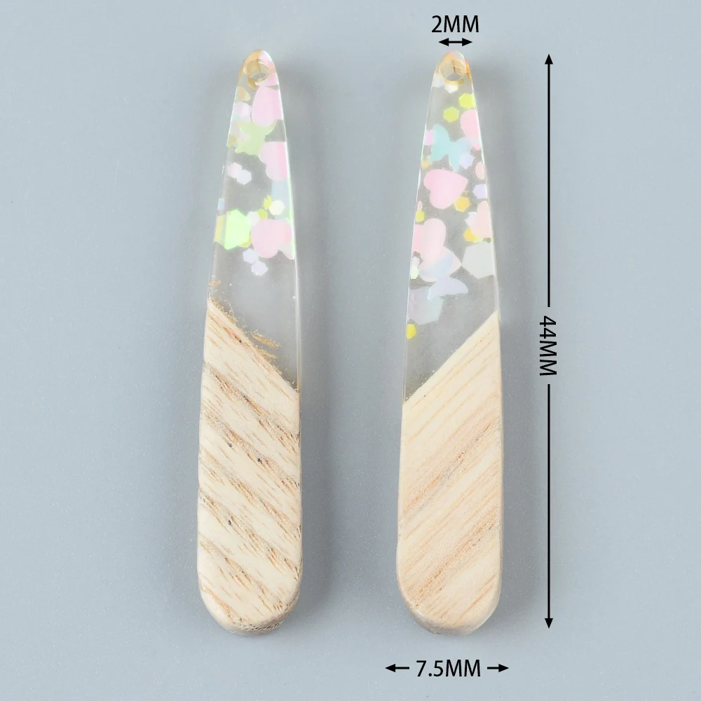 10pcs Geometric Long Strip Wood Charms Splicing Resin Pendant For Earring Keychain Necklace DIY Jewelry Making Accessories