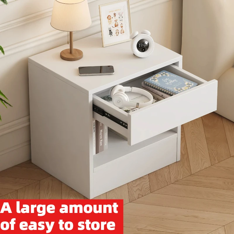 2-Tier Storage Nightstand NFC Hidden Concealed Cabinet Modern White Privacy Mid-century Side Cabinet For Bedroom Home Furniture