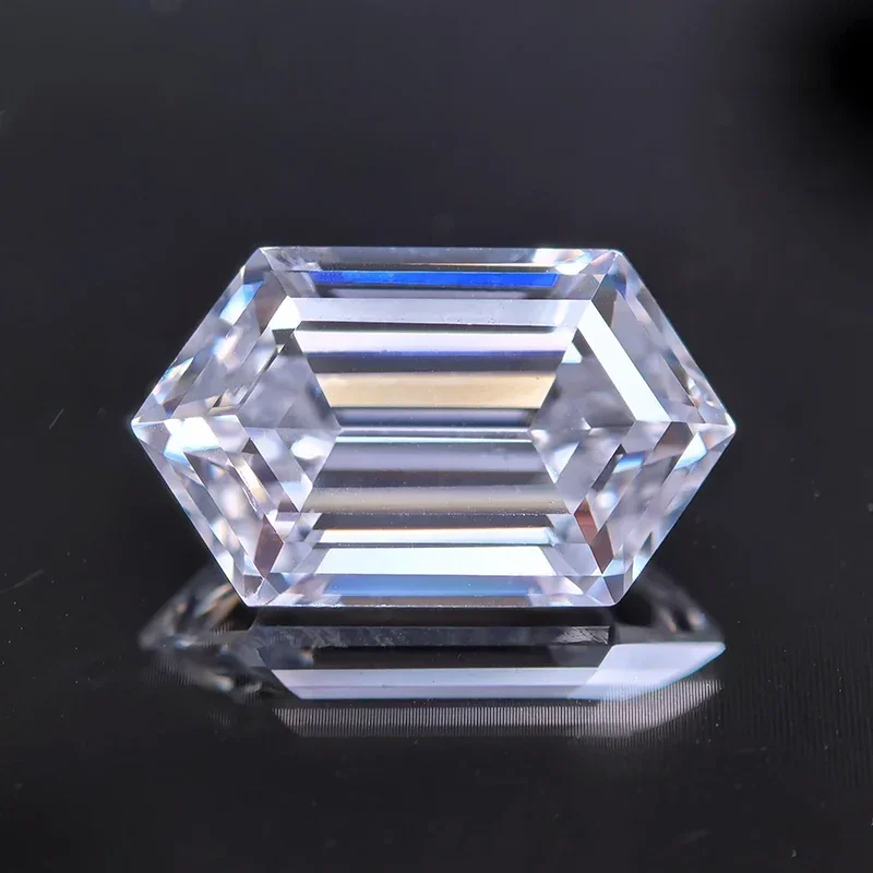 Moissanite Stone White Color Long Hexagon Shape Special Cut Charm Bead For Advanced Jewel Making Selectable GRA Certificate