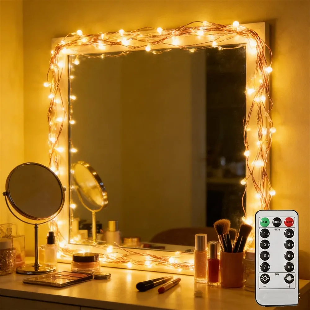 8 Mode Fairy LED Light 2/5/10/20M Remote Control Battery Box Copper/Silver Wire String Lights Wedding Wall Party Home Decor