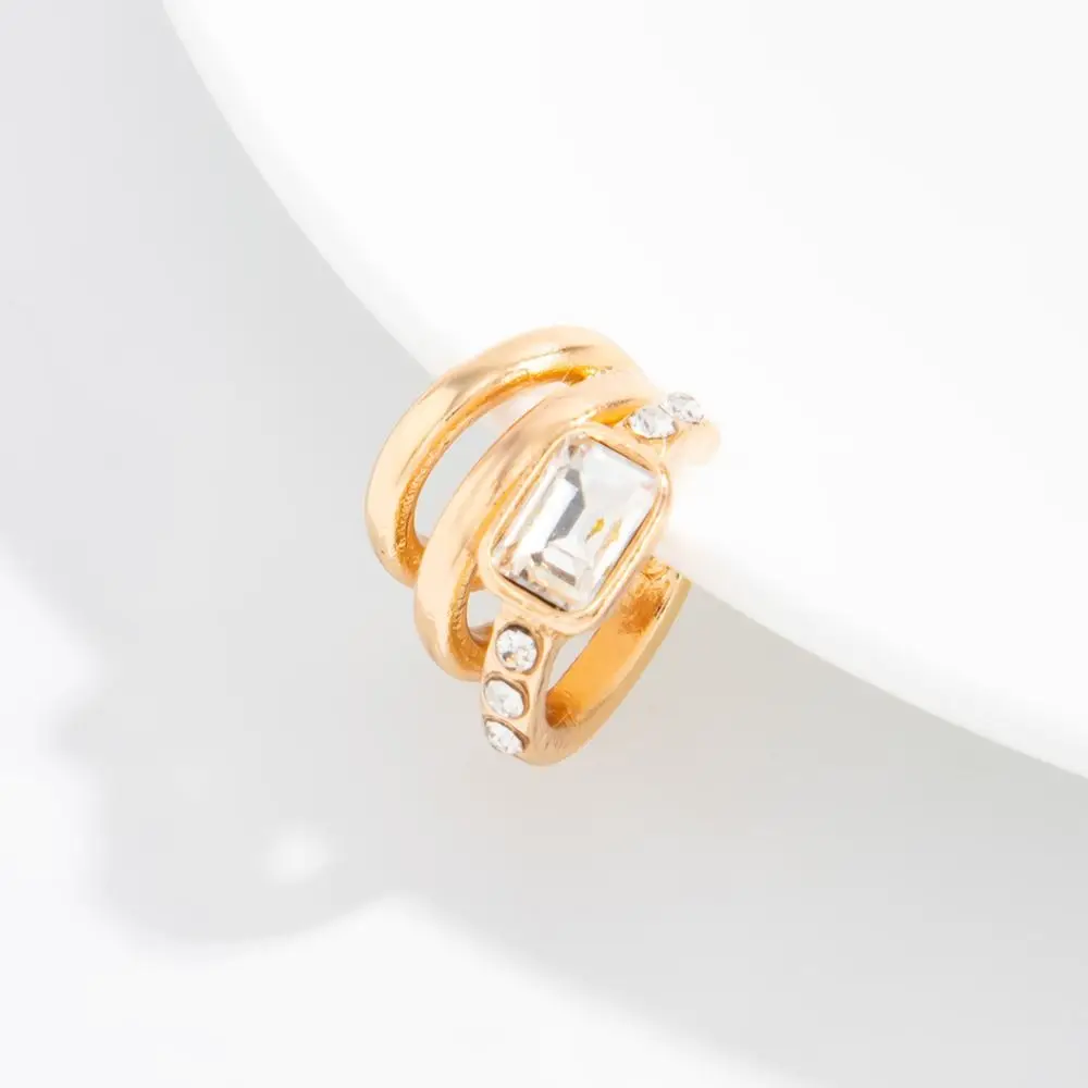 Vintage Multi-Layer C-shaped Ear Clip Golded Metal Square Zircon Stud Earrings Irregular Shape Silver No Piercing Earrings Women