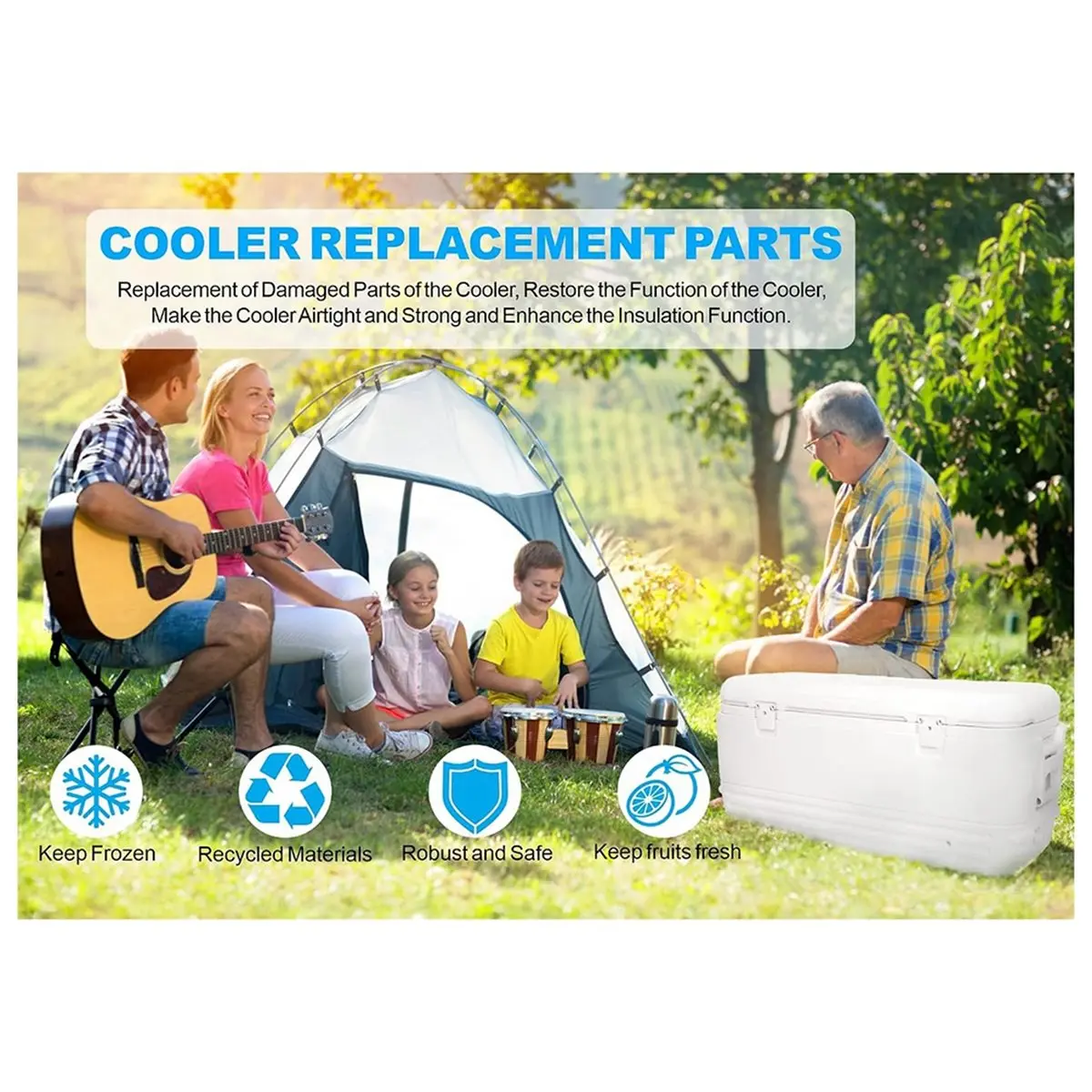 Cooler Replacement Parts Kit, Ice Chest Plastic Hinges, Posts, and Screws, Threaded, and Triple-Snap Drain Plug