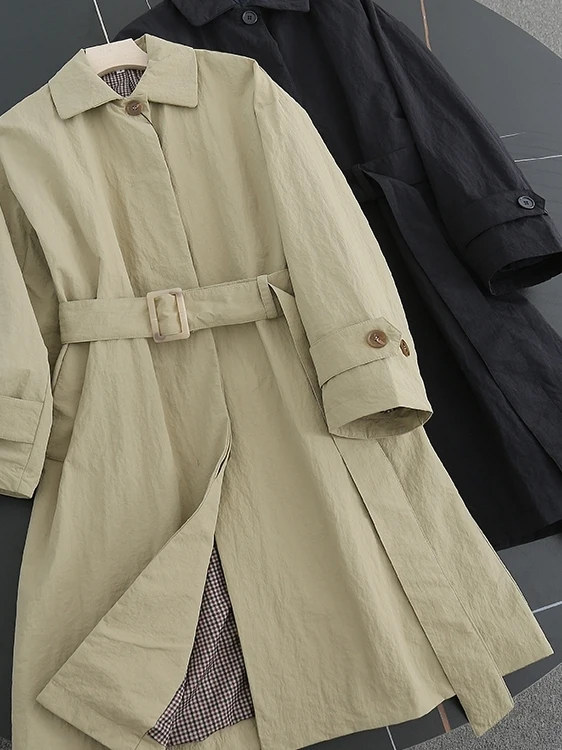 

Spring 2025 Women's Vintage Loose Single-Button Coat Long Sve Mid-Length Jaet Casual Korean Sle Regular Thin