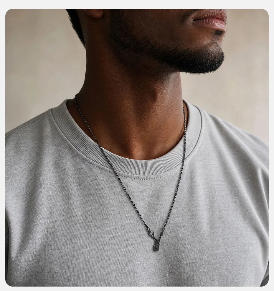 Vnox Gitarren-Halskette für Männer, Edelstahl Vintage Grau Musiknoten-Anhänger Halskette Rock Hip-Hop Schmuck Geschenk für den Alltag – Detail 2