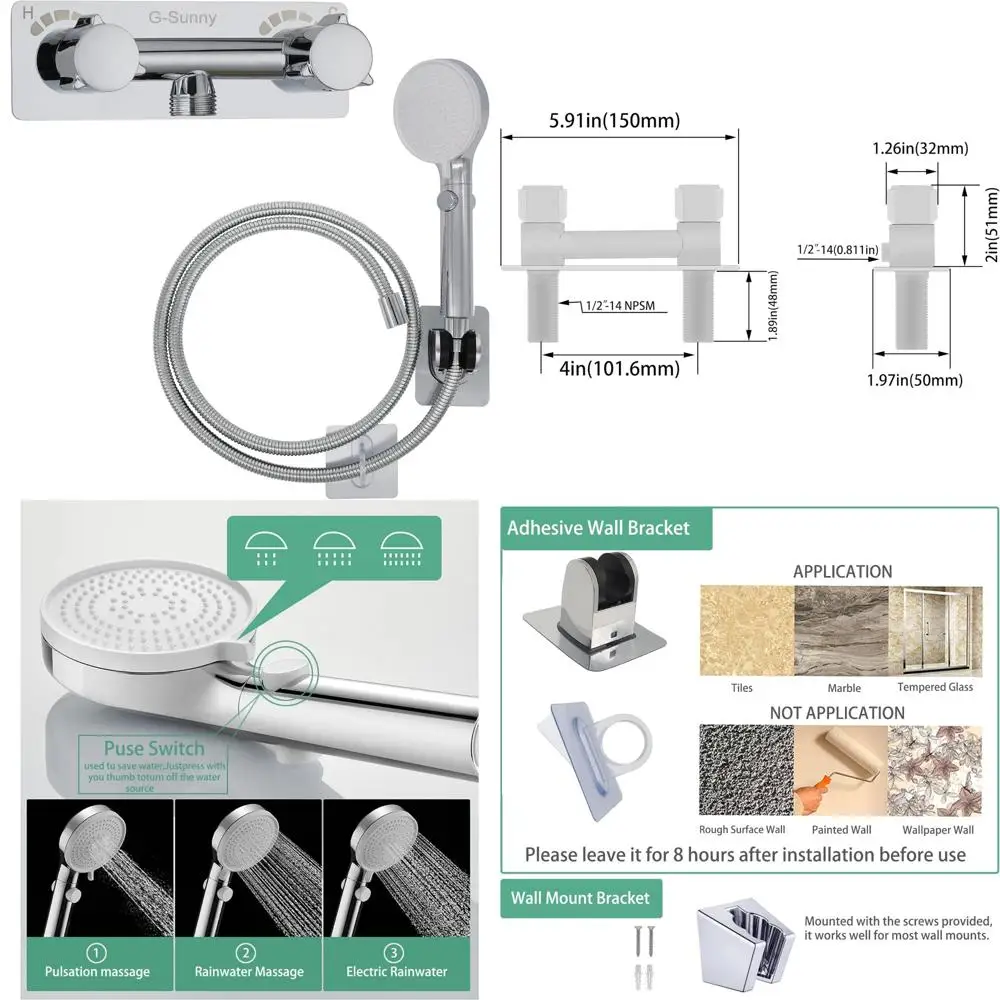 

Metal Camper Shower Faucet Replacement with Hose and Shower Head, RV Shower System with On-Off Head and Hose Guide Ring for Outd