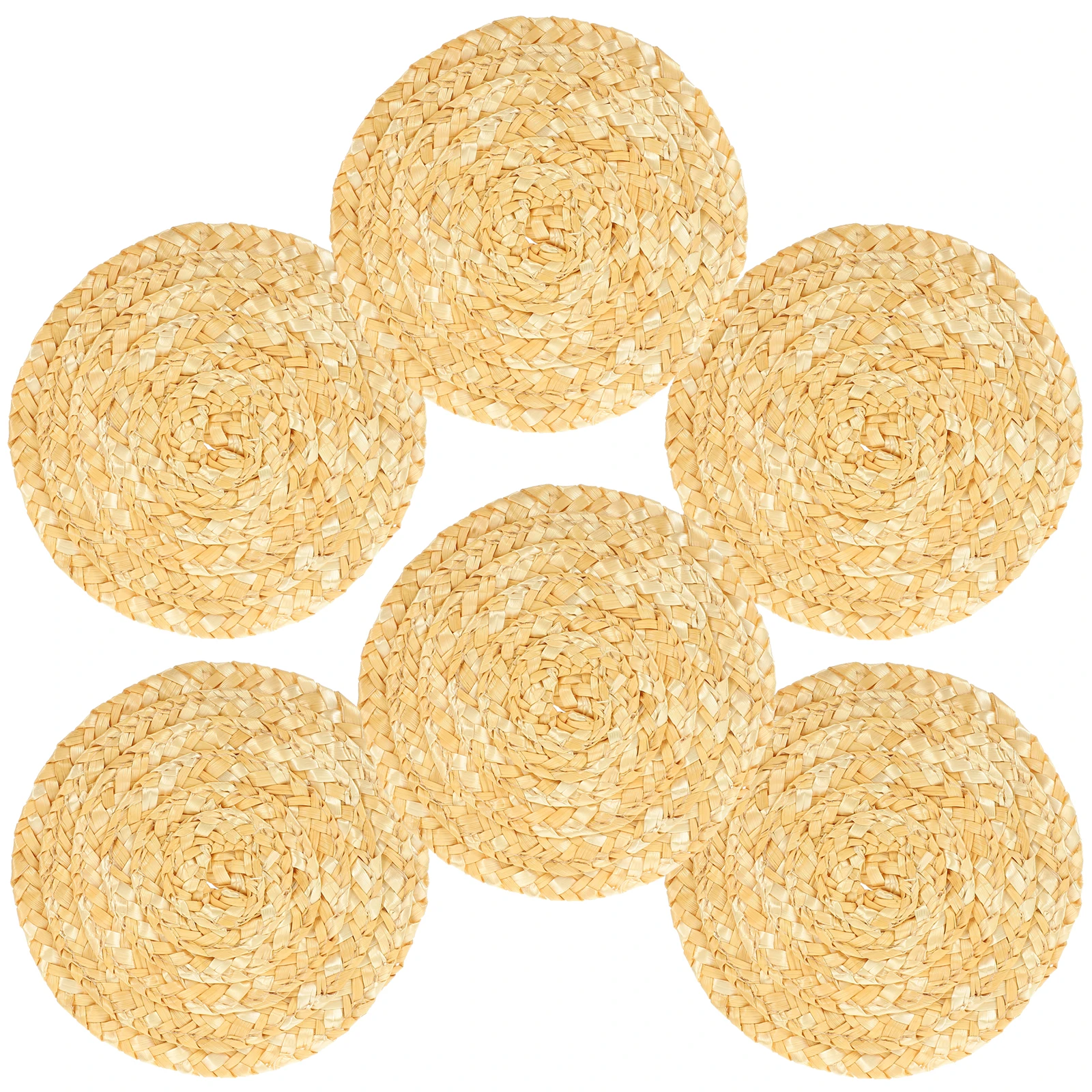 

6pcs Straw Woven Coasters Heat Resistant Table Drink Protectors For Coffee Table Desk Farmhouse Rustic Decor Indoor Outdoor Use