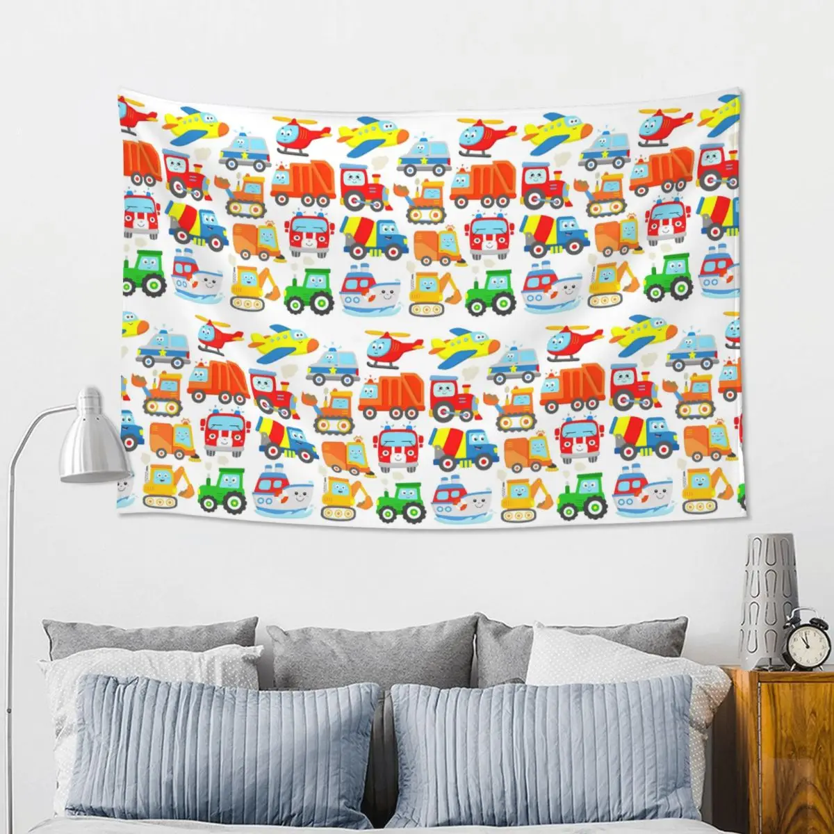 Plane Helicopter Excavator Trashtruck Ship Tractor Train Police Firetruck Kids Hanging Aesthetic Home Decoration Tapestries