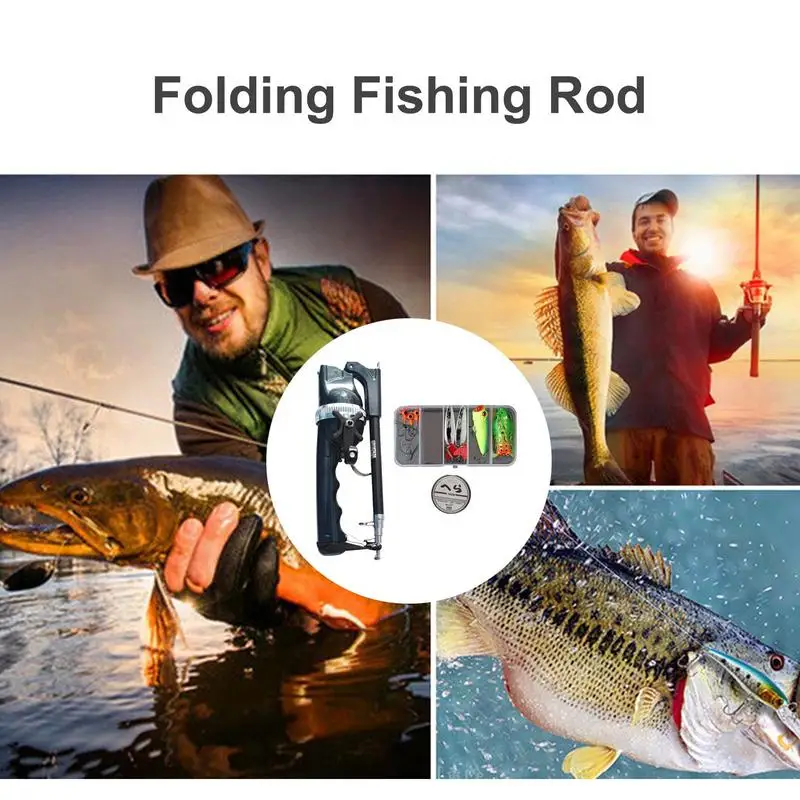 Folding Fishing Pole Fiberglass Small Folding Fishing Pole Lightweight Fishing Equipment Kit Sturdy Ergonomic Fishing Lures For image 3