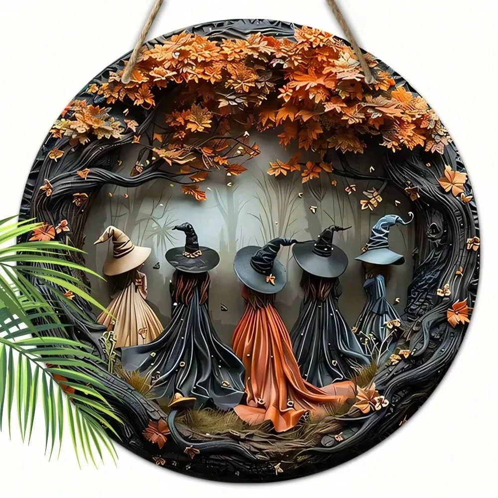 Halloween Gothic Witch Wooden Hanging Tag Halloween Jungle Fun Home Decor Horror Elements Wooden Hanging Decor Halloween Party