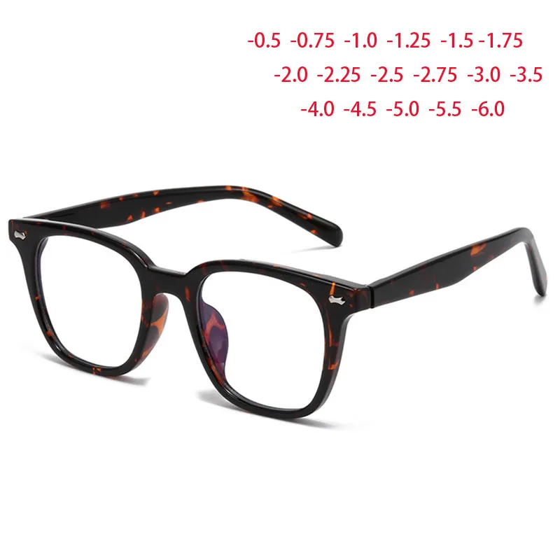 TR90 Metal Pin Frame Big Square Glasses Prescription Spectacles Myopia -0.5 -0.75 -1.0 -2.0 To -6.0