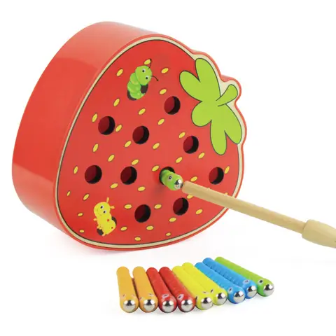 Kids Insect Catching Game Magnetic Fishing Toys Apple Strawberry Shaped Development Fine Motor Skill Toy Gift for Toddler