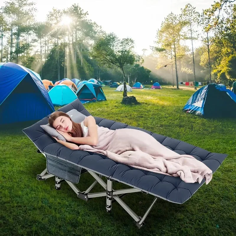Adult Portable Outdoor Rollaway Bed with Cushions Camping Bed, Double Layer Oxford Portable Travel Outdoor Camping Bed