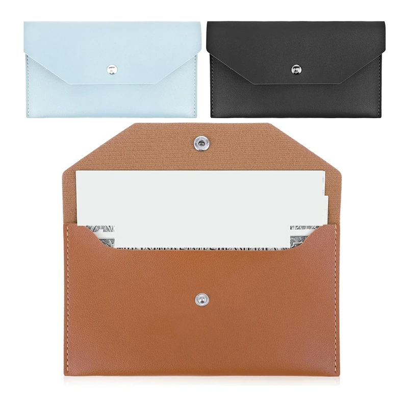 3Pcs PU Leather Cash Envelopes, Waterproof Money Envelopes Reusable Cash Wallet Bags Budget Envelopes