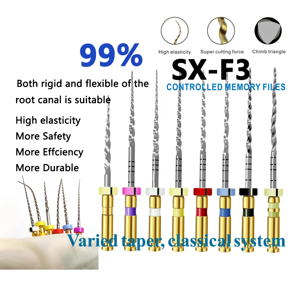 SX-F3 6pcs/BOX F2 Dental Root Canal File Heat-Activated Rotary Nitinol Tooth Pulp Endo Files Thermally Activated Nickel-Titanium