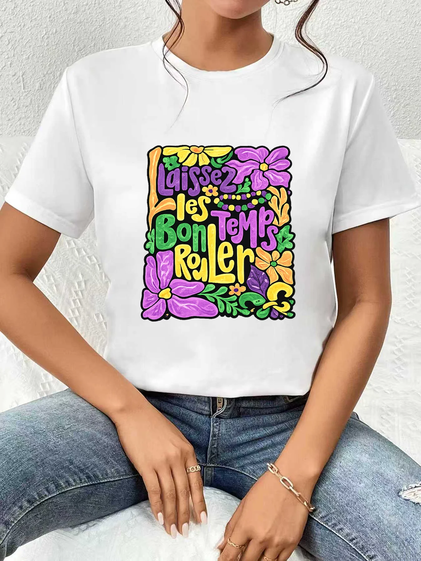 

【WDS03141】Trendy Art Letter Pattern Printed Round Neck Large Women's T-shirt Summer Casual Short Sleeve Fashion Top Versatile