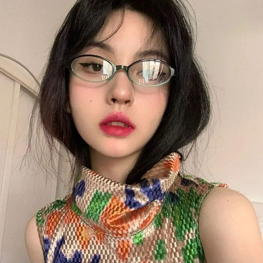 Round Frame Small Oval Frame Glasses Retro Y2k PC Flat Spectacle Glasses Oval Korean Style Optical Myopia Glasses Women