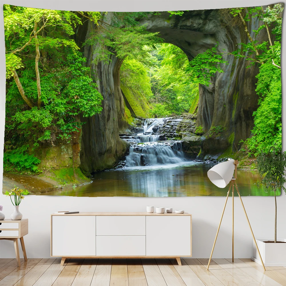 Beautiful natural forest, waterfall, printed large wall tapestry, sea view hippie wall tapestry, bohemian mandala wall tapestry