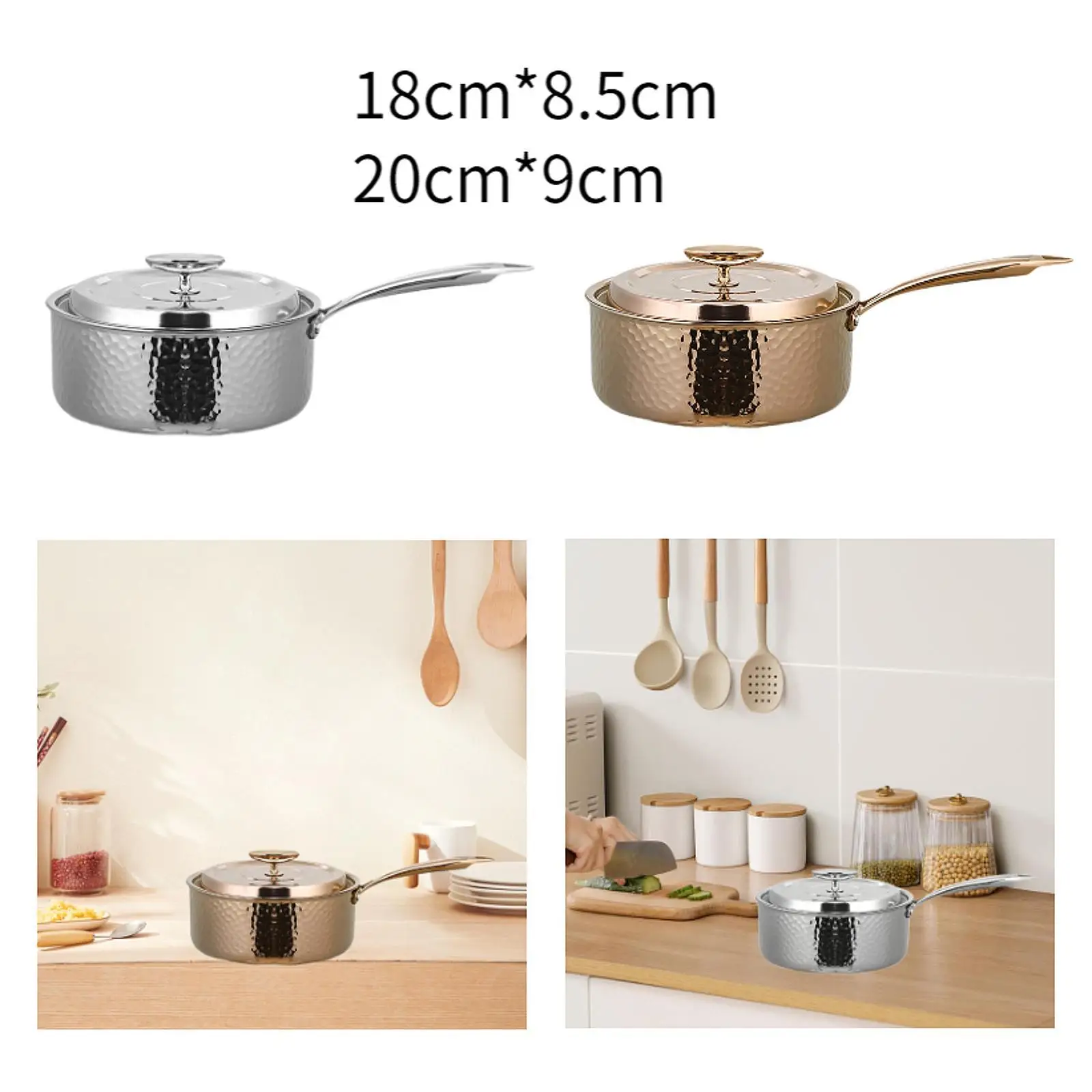 

Saucepan with Lid Cooking Pot Stainless Steel Boiling Pot Kitchen Cookware Sauce Milk Pan Milk Soup Pan for Kitchen Teahouse