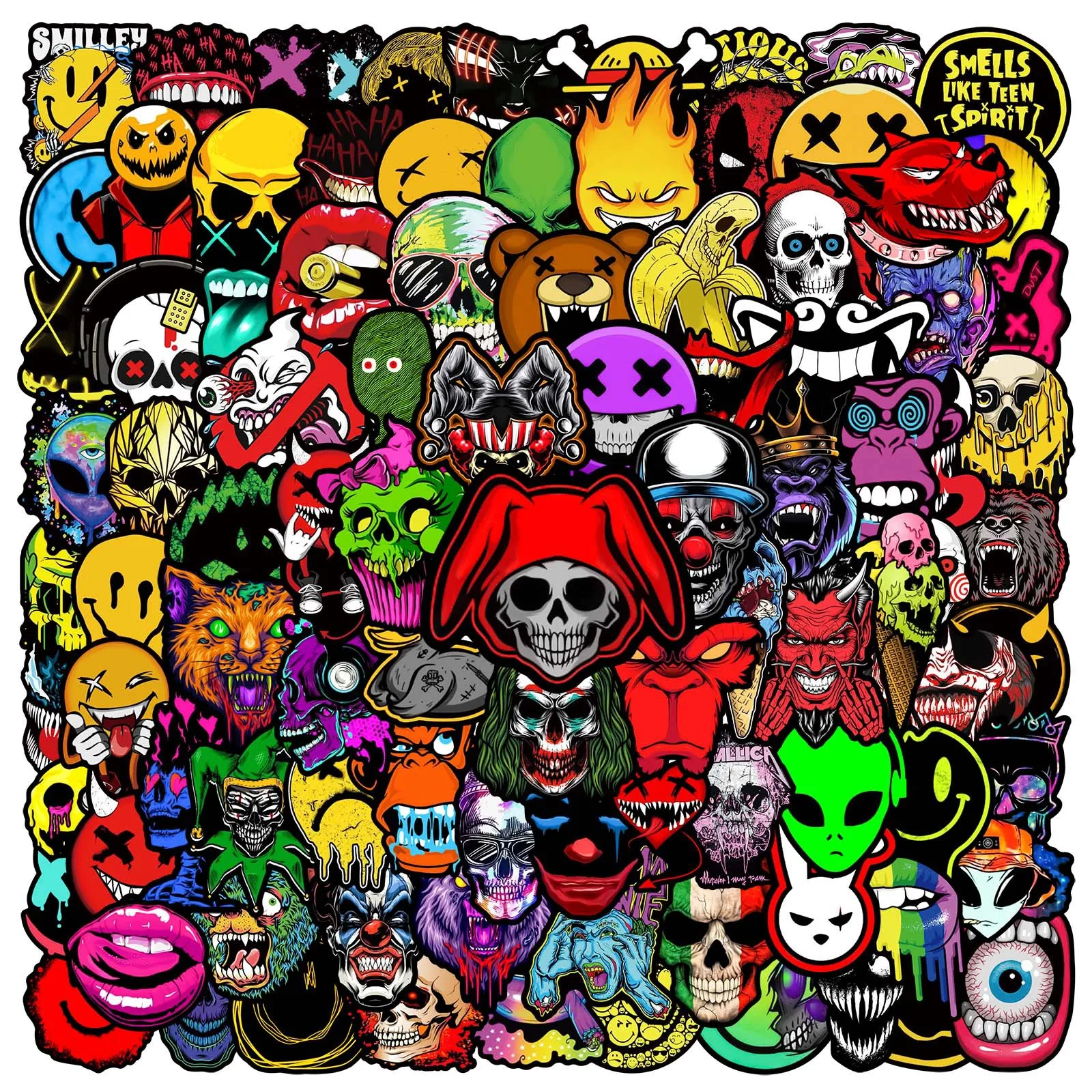 10/30/50/100Pcs Cool Horror Skull Stickers Decals for Luggage Motorcycle Helmet Skateboard PVC Waterproof Graffiti Sticker Toys