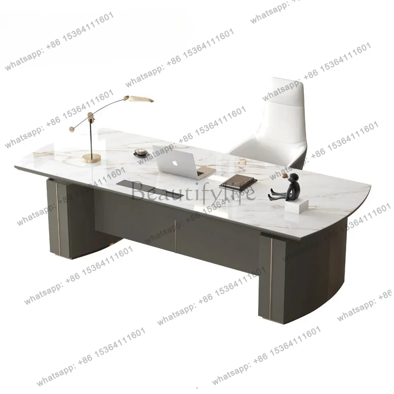 Light Luxury Glossy Rock Panel Office Desk And Chairs Baked Lacquer Boss Simple Modern Writing President Desk