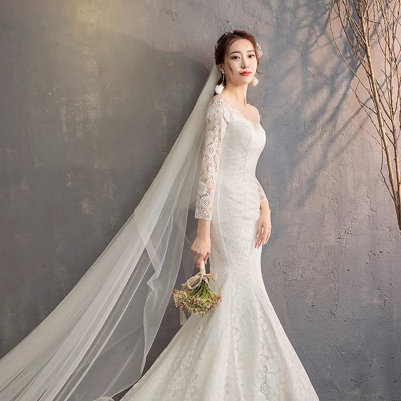 Nieuwe Witte A-lijn Kant Mermaid Vierkante Kraag Lace Up Trouwjurk Voor Vrouwen Uit De Schouder Bruid Gown Vestidos De novia