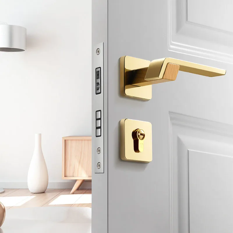 Luxury European American Modern Gold Door Lock Light Solid Wood Interior Door Lock Bedroom Split Handle Knob