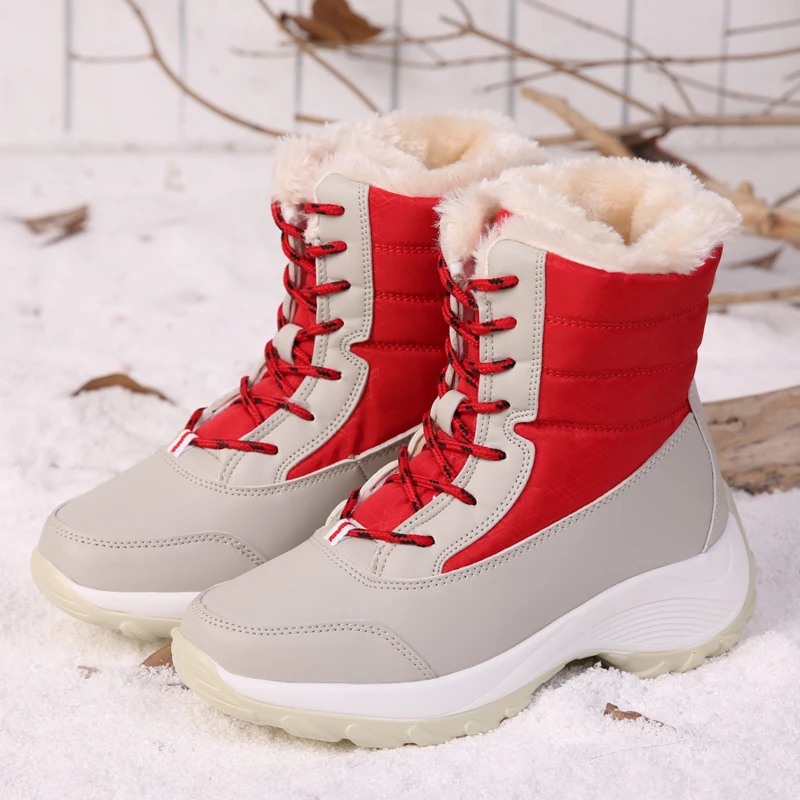 Fashion Women Warm Fleece Lined Snow Boots Non-slip Wear-resistant Sole Windproof Tall Boot Design Walking Outdoors in Winter