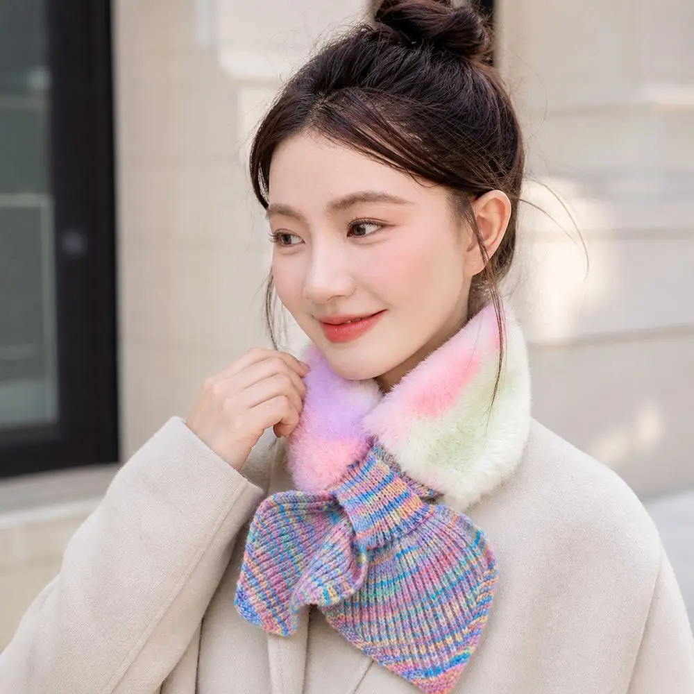 New Faux Fur Faux Fur Scarf Cross Tie Slip-On Closure Cross Tie Scarf Soft Texture Knitted Fabric Winter Neck Scarf Winter Wear