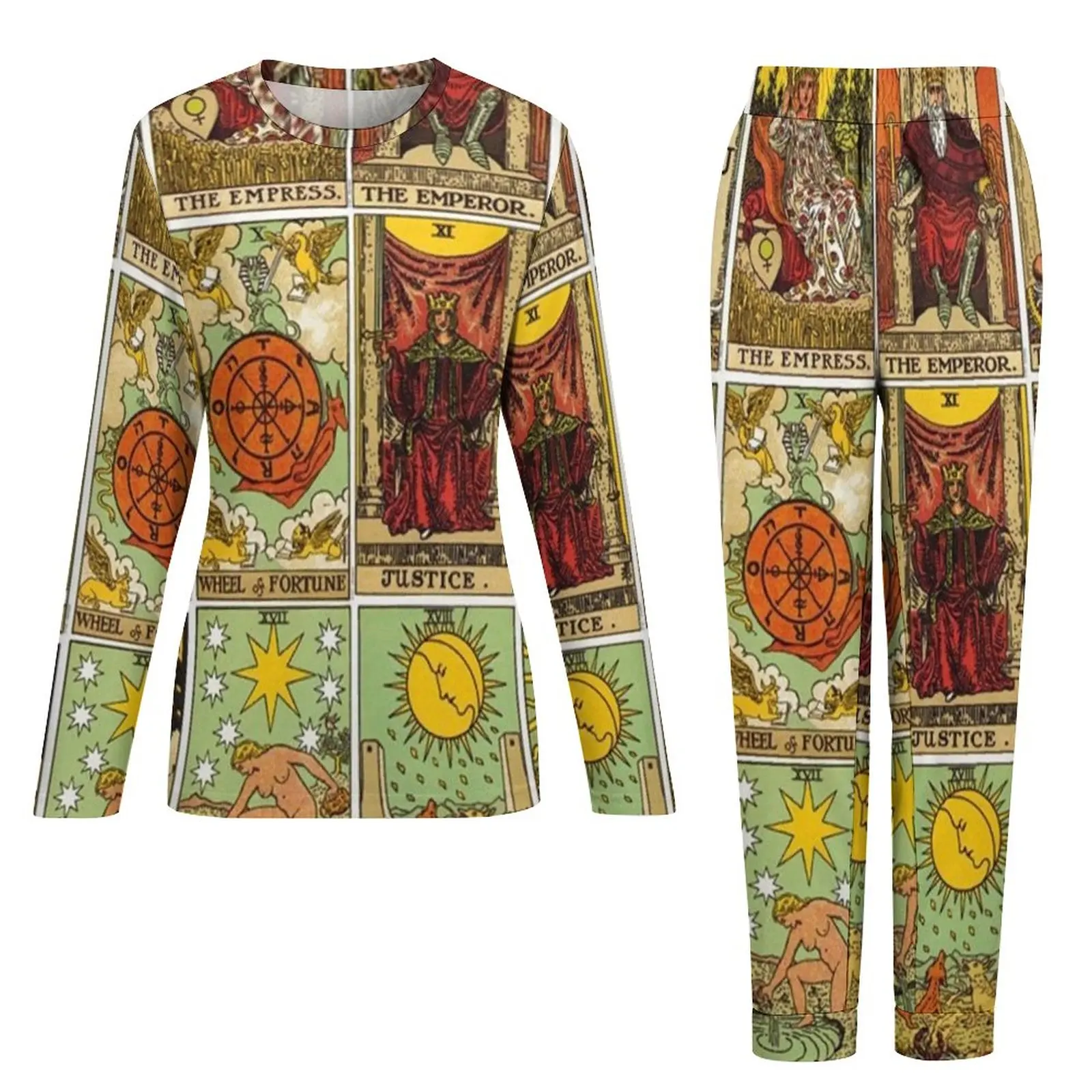 Arcana of Tarot Pajamas Women Vintage Patchwork Romantic Nightwear Autumn Two Piece Leisure Oversized Pajamas Set