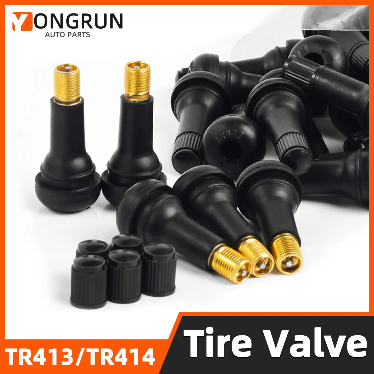 YONGRUN 4/10/50/100PCS Válvulas de Neumático para Coche TR413/TR414 con Cubierta Antipolvo, Válvulas de Goma Negras para Automóviles