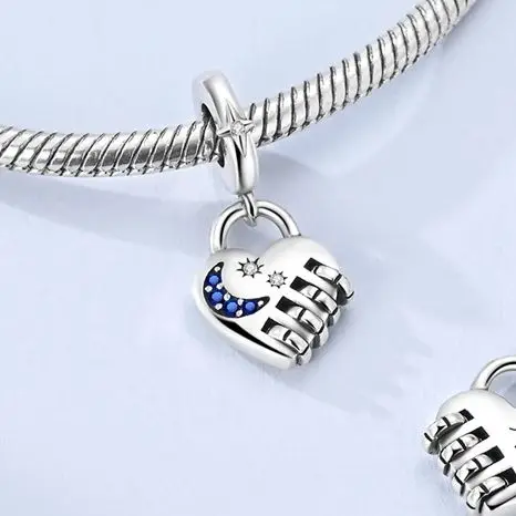 Original 925 Silver Blue Moon Stars Beads Charms Turnable Love Lock Pendant Fit DIY Exquisite Bracelet Jewelry Gifts DIY Making