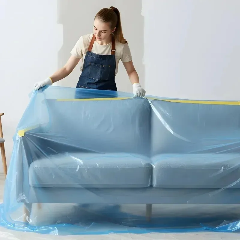 أغطية البضائع البلاستيكية، شريط غسيل السيارات بدون بقايا للرسامين، قماش قطرة بلاستيكية لطلاء فيلم طلاء رذاذ كبير