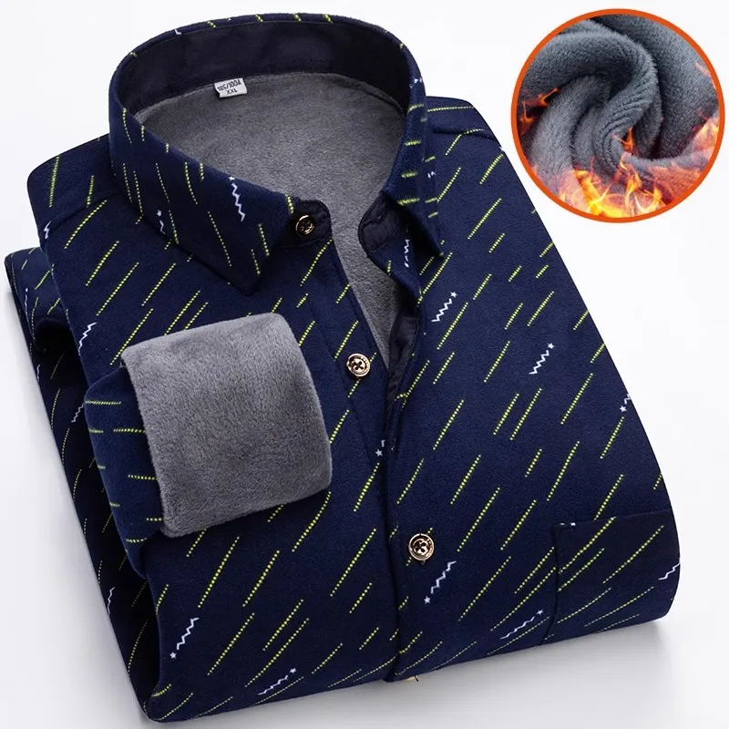 Winter New Plaid Long-sleeved Shirt Men\'s Single-breasted Square Collar Padded Shirts Fashion Slim Camisa Male Chemise L-5XL