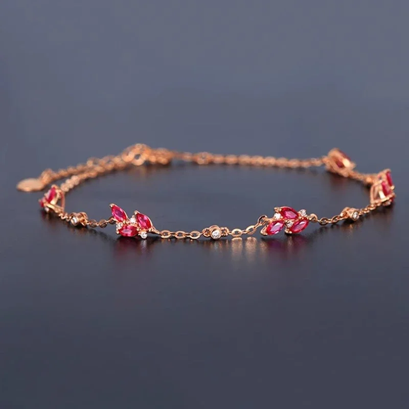 HELON Diamonds Bracelet Solid 18k Rose Gold Genuine Ruby Gemstone Women Bracelet Engagement Wedding Chain Party Fine Jewelry