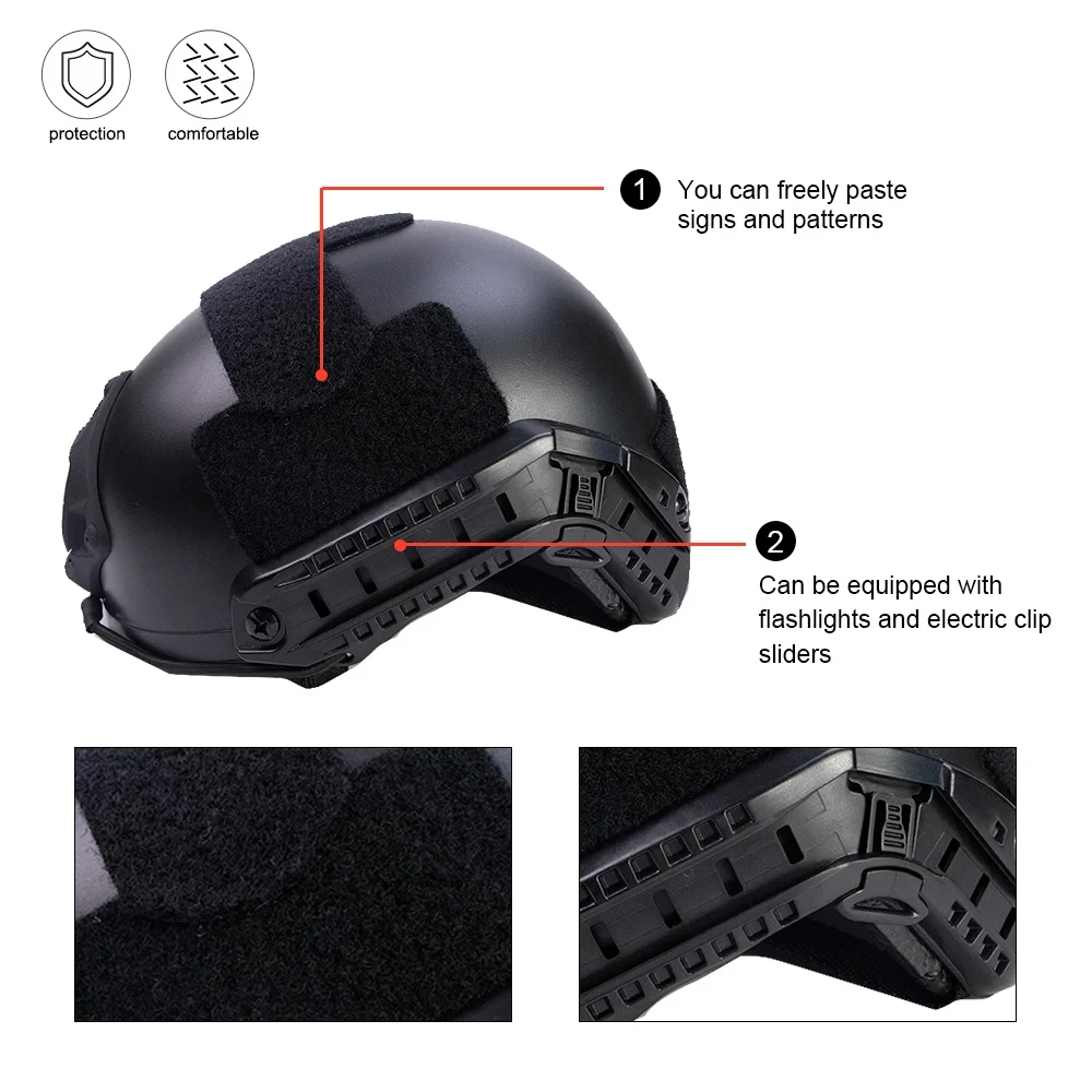 BOOIU Airsoft Fast MH Tactical Helmets Style Simple Quick Version Protective Gear for Outdoor Sports Paintball Games